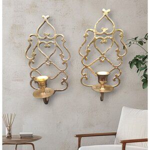 Vintage Solid Brass Wall Sconces Ornate Design Candle Holder Foundry Collection
